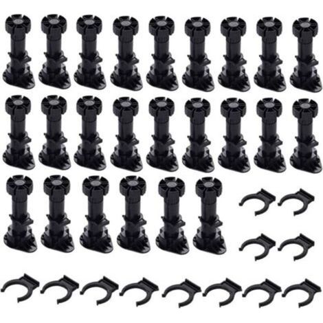 24 pieds Pieds D\\\\'Armoire Plastique,Pied de Meuble,Pied Réglable pour Meuble,Noir Pieds de Meuble Plastique avec Clip Fixation Base pour Meubles de Cuisine,Armoire et Canapé (60mm-8mm) (1/5)