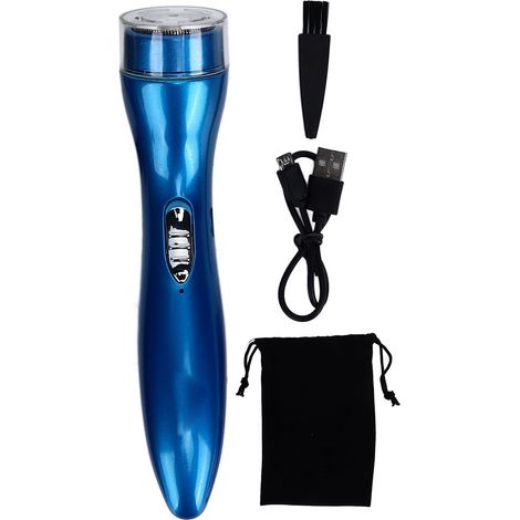 Rasoir Électrique Portable Silencieux Mini pour Voiture et Maison avec Tête Rotative Double Anneau Bleu