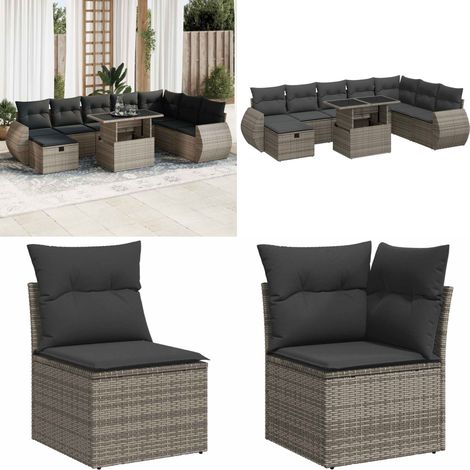 vidaXL Salon de jardin 9 pcs avec coussins gris résine tressée (1/5)