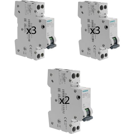 SIEMENS Lot de 8 disjoncteurs modulaires Ph+N – 3×10A, 3×16A, 2×20A – Courbe C – 4,5 kA (1/5)