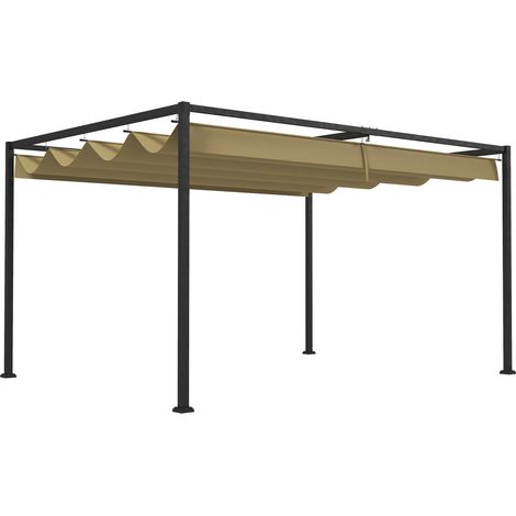 Einziehbare Schiebepergola 3x2 m, korrosionsbeständige Epoxid-Metallkonstruktion, 180 g/m² khakifarbenes Polyestergewebe, wetterfeste Außenjalousie für Terrasse und Garten.