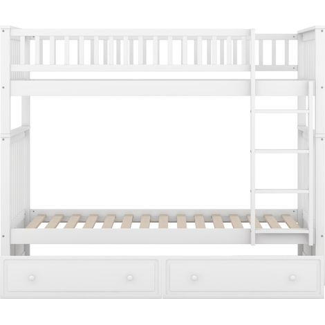 Letto a castello per bambini 90 x 200 cm bianco con 2 cassetti trasformabile in due letti MODENUIT (1/5)