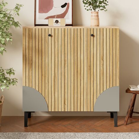 Scarpiera 90 x 32 x 94 cm in legno, 3 ante, con vano e ripiano HAVRYA (1/5)