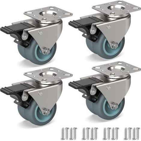 Roulettes pivotantes 50mm pour meubles – Double roues caoutchouc – Charge 160kg – Fixation par vis – Pour sols en béton et carrelage (1/5)