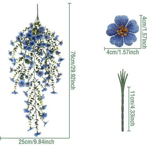 Bouquet artificiel de violettes 76 cm – Suspension murale réaliste, durable et anti-UV pour maison et jardin,Bleu