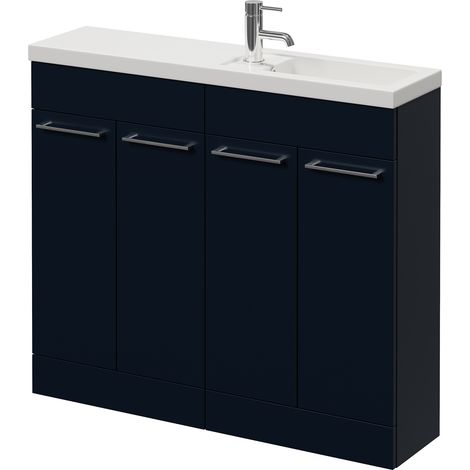 Napoli 250 Deep Blue 1000mm 4 Door Vanity Unit with Square Silvo Basin - 1000mm - Chrome 160mm Handle
