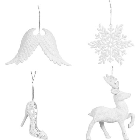8-teiliges Set Weihnachtsbaum-Anhänger, kleine Glitzerornamente, Vitrinendekorationen (Weiß)-16x11x3cm-White (1/3)