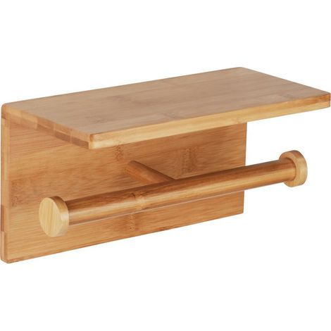 Porte-papier toilette bambou naturel Wenko 25x13x12cm résistant humidité montage mural inclus (1/5)