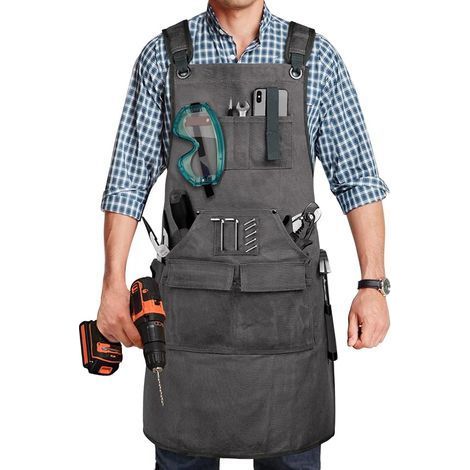 Tablier de menuiserie pour homme Tablier de travail pour homme de 20 oz avec 9 poches à outils, tablier en toile cirée robuste (1/5)