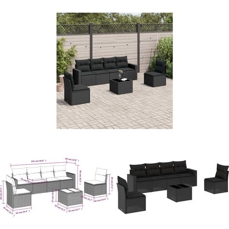 7-tlg. Garten-Sofagarnitur mit Kissen Schwarz Poly Rattan - Gartensofas - Outdoor Möbel - Gartenmöbel Set - Rattan Sofa - Lounge Set - Home & Living (1/3)