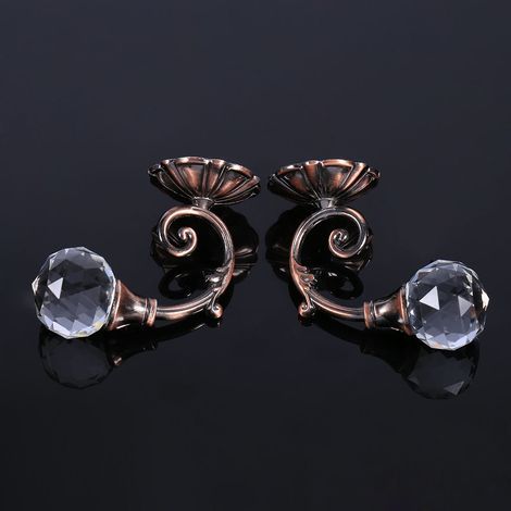 2x Metall-Glas-Kristall-Gardinenhaken zur Wandmontage, Fenster-Raffhalterstangenhaken, Rotbronze (1/4)