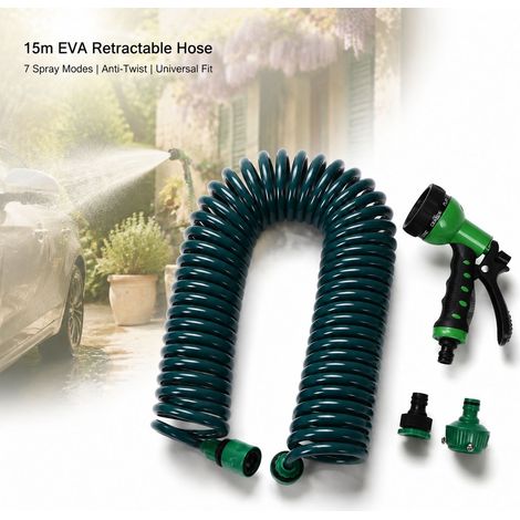 Toivize-Tuyau Arrosage Extensible 15M EVA - Enrouleur Ressort - Raccord Rapide - Lavage Voiture Jardin (1/4)