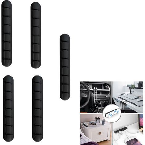 Organisateur de câbles 5 pièces pour 7 câbles, clips de câble, 7 emplacements, organisateur de câbles de données, chemin de câbles, auto-adhésif pour la gestion des câbles au bureau. (1/5)