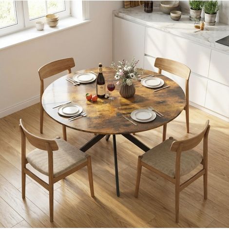 Tavolo da pranzo rotondo 120 cm marrone rustico in legno con gambe in acciaio e stile industriale (1/5)