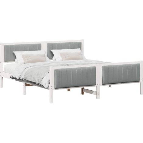 Lit double Lit adulte Cadre de lit avec tête de lit Blanc et gris clair 180 x 200 cm (1/5)