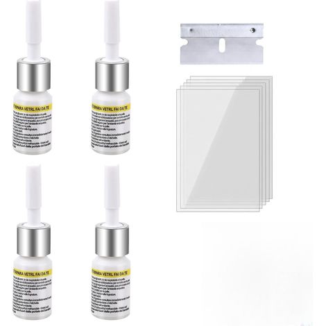 Kit de Réparation Pare-Brise, 4 Bouteilles de Résine de Réparation de Verre pour Fissures, Éclats et Impacts, Outil de Réparation de Vitre de Voiture avec Films de Durcissement et Lames (1/5)