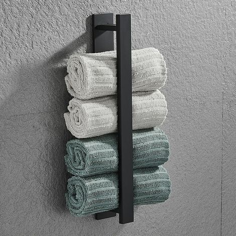 royaluxe- Porte-serviettes simple autocollant 40cm salle de bain et cuisine en acier inoxydable sans perçage cintre noir sans serviette (1/3)