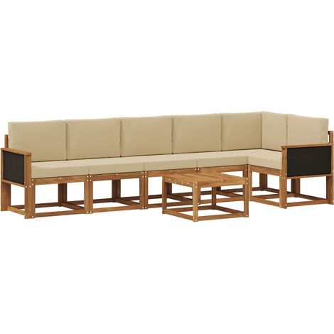 Outdoor Sofa Set with Cushion 7 pcs Natural and Beige Polyester vidaXL (1/5)