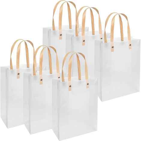 6 Stücke Geschenktaschen Transparent Bodenbeutel mit Henkel Wiederverwendbar Tragetaschen Verpackungsbeutel für Einkaufen Geschenke Lebensmittel Geburtstag Hochzeit Ostern Party (1/5)
