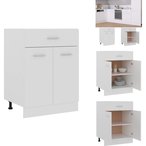 Schubunterschrank Weiß 60x46x81,5 cm Holzwerkstoff - Küchenmöbel - Holzschrank - Untertischschrank - Weißer Schrank - Regalboden (1/5)