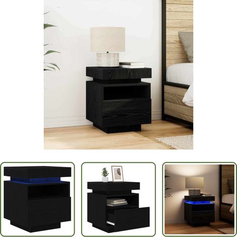 vidaXL Nachttisch mit LED - Nachttisch Schwarz Eichen-Optik 40 x 39 x 48,5 cm Holzwerkstoff (1/5)