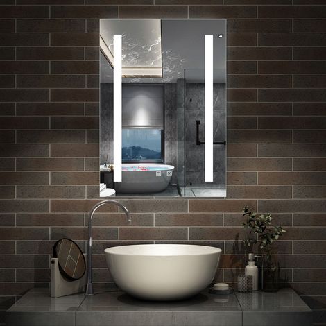 600x800 Bathroom Wall Mirror with LED Lights, Dual Touch Build-in Heated Demister Vertical - Strip