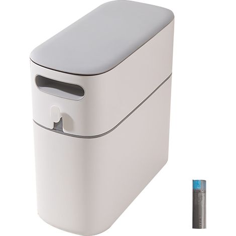 Poubelle de salle de bain étroite avec couvercle scellant automatique grise (1/5)