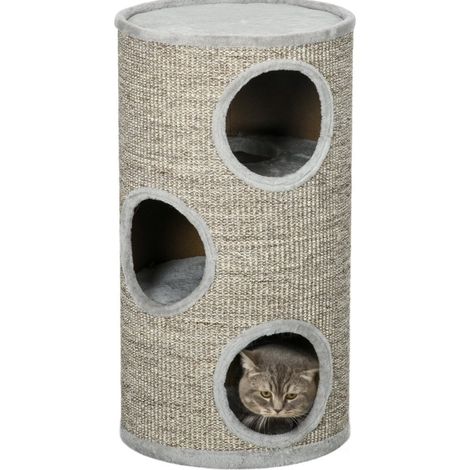 Torre rascadora para gatos de 3 niveles con superficie de sisal Ø38 x 70 cm gris claro HOMVRA (1/5)