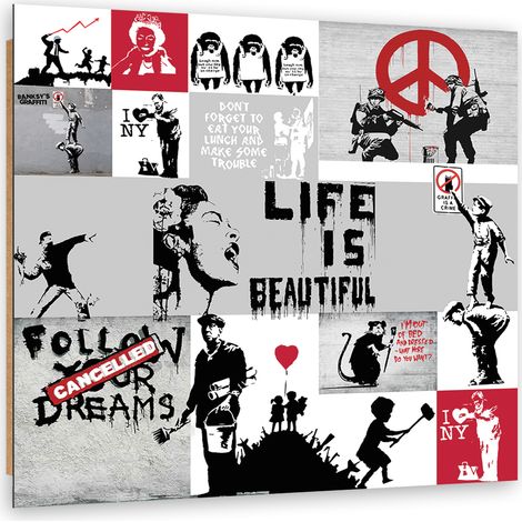 Quadro deco panel, Graffiti di composizione di Banksy - 50x50 (1/5)