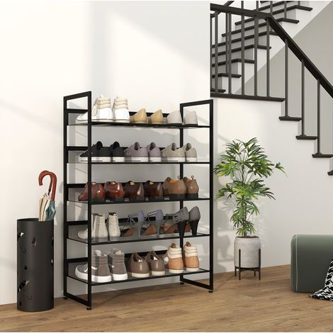 Schuhregal aus Stahl in Schwarz, 5 Mesh-Ablagen, 72 x 30 x 102 cm, verstellbare Füße (1/5)
