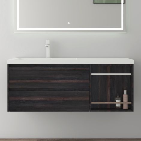 Mai & Mai Mobile Bagno Sospeso, Mobile da Bagno con Lavabo con Cassetti a Chiusura Soft-Close, Vulcano Grigio, Larghezza: 120cm (1/5)
