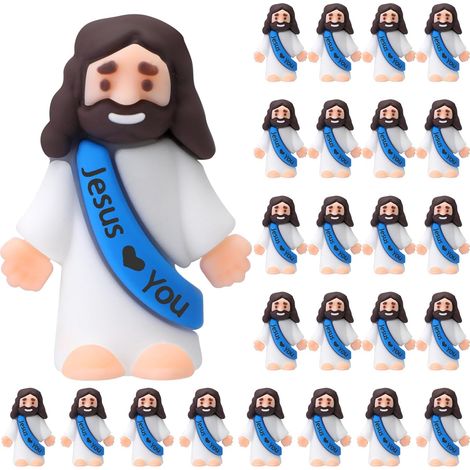 Kleine Jesus-Figuren, originelles Design, Jesus Love You, Mini-Gummi-Jesus-Spielzeug zum Verstecken und Suchen, religiöse Partygeschenke, Sonntag, Schule, Taufe, Geschenke, Füller, Blau, 25