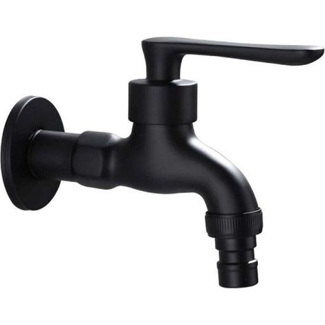 Robinet de machine à laver mural - Dimensions 10 x 9 cm - robinet de façade noir - Convient pour jardins et salles de bain - 1 pièce (1/5)