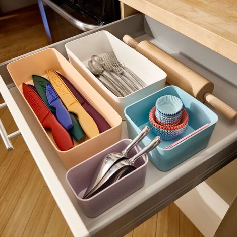 Rangement tiroir pour Couverts et Accessoires, Organisateur tiroir, bac de Rangement en Plastique recyclé en Set de 4, Multicolore (1/4)