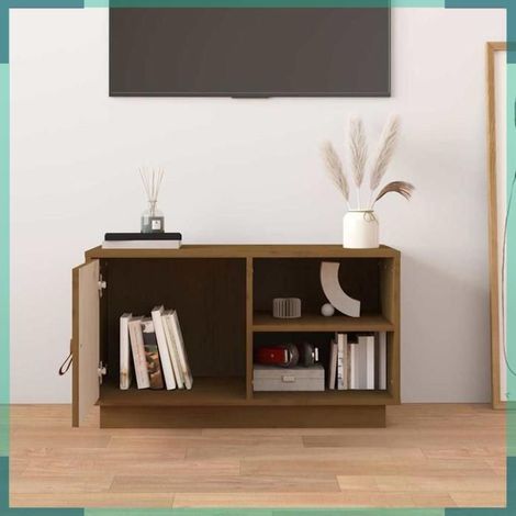 818238 Meuble TV Marron miel 70x34x40 cm Bois de pin massif (1/5)