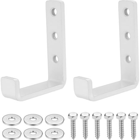 2 Pcs Crochet Mural Garage, Crochets Muraux Robustes, Crochet Velo Mural, Crochets à Visser Métal, Support Crochets en J pour Rangement de Garage Objets Encombrants, Porte-manteaux/Patères(Blanc) (1/5)