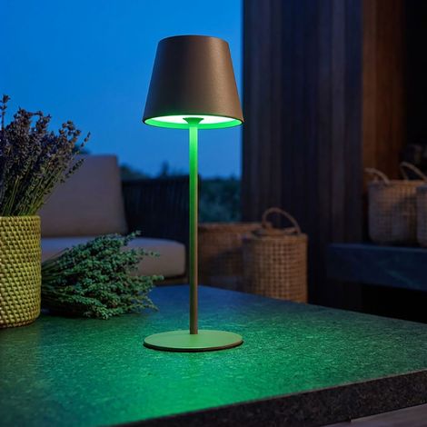 Außenleuchte Tischlampe dimmbar mit Touch Gartenlampe Tischleuchte Balkonlampe grau braun, RGB Farbwechsel, 2W 270lm warmweiß DxH 12 x 38 cm