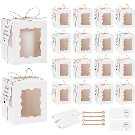 50 x Gift Boxes for Candles White Transparent Paper Gift Boxes 8.5 x 8.5 x 10 cm Small Packaging Box with Labels and Ropes for Candle Jar Christmas Party Decoration (1/5)