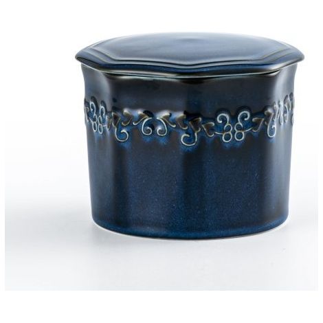Beurrier en céramique - Conserve le beurre frais et facile à tartiner sans réfrigération - Bleu vintage (1/5)