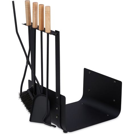 Cesta portalegna decorativa con accessori per camino 70 x 40 x 30 cm in metallo nero opaco 130009315