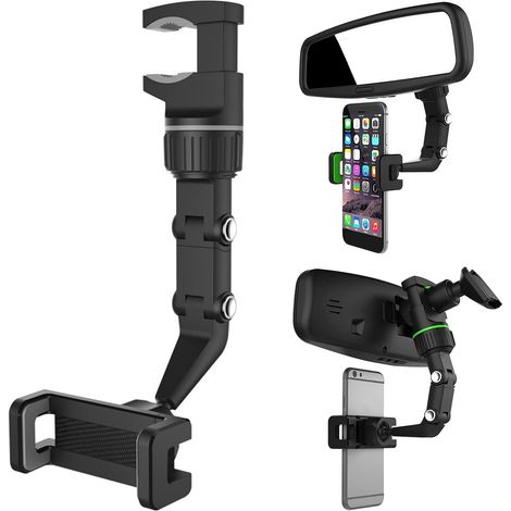 Support de rétroviseur à 360° pour voiture, compatible avec les téléphones portables et les GPS. Nouveau support universel réglable pour téléphone (modèle 2023), fixe et ajustable, compatible avec tou (1/5)