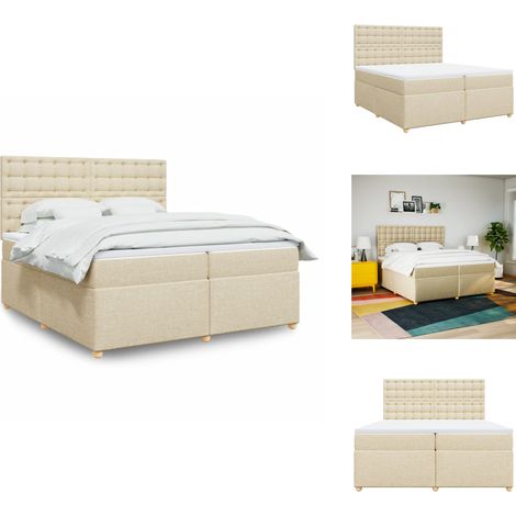 Sommier à lattes de lit avec matelas Crème 200x200 cm Tissu - Sommier À Lattes De Lit - Sommiers À Lattes De Lit - Lit - Meuble De Chambre À Coucher (1/5)