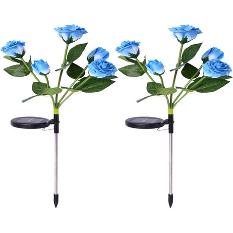 Set aus 2 blumenförmigen Solarleuchten, 5 dekorativen Rosen zum Aufstellen, RGB-LED, wasserdicht, für Einfahrt, Rasen, Garten, Landschaftsbeleuchtung. (1/5)