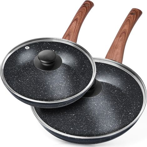 Juego de sartenes de granito con tapas de cristal BLACK&WOOD 20/26 cm 2 piezas. (1/5)
