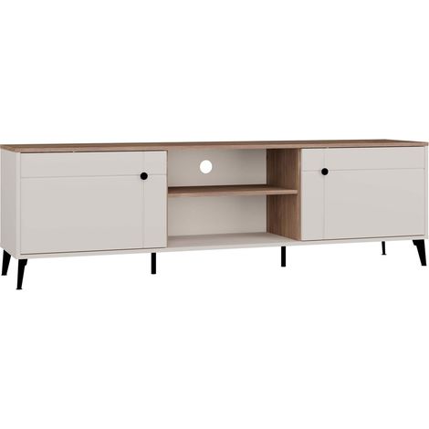 Meuble TV Point 2D Cachemire Beige Chêne Castello Meuble TV 2 portes et étagères (1/5)