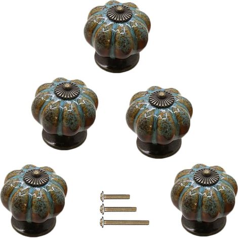 Lot de 5 poignées citrouille en céramique, boutons d'armoire, style vintage avec vis, convient pour cuisine, armoires, salle de bain, tiroirs de commo (1/5)