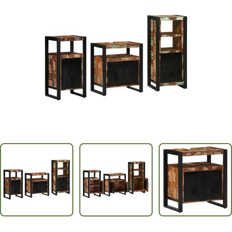 vidaXL Armoire murale - Ensemble de mobilier de salle de bain 3 pcs Bois Recyclé Solide (1/5)