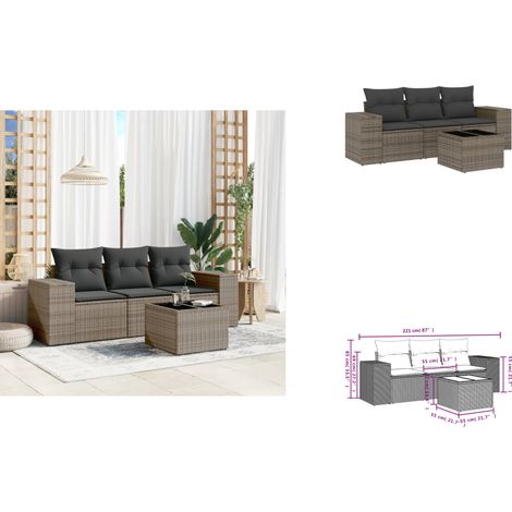 Salon de jardin 4 pcs avec coussins gris résine tressée - Ensemble Salon De Jardin - Meuble De Jardin - Résine Tressée - Rotin Synthétique - Mobilier D'extérieur (1/3)