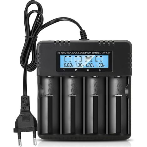Chargeur LCD Universel pour Batteries Lithium-ION 3.7V avec 4 Fentes - Compatible 18650, 26650, 26500, 26700, 14500, 16340 - Chargeur de Piles Rechargeables