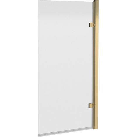 Hinged Straight 8mm Toughened Safety Glass Reversible Shower Bath Screen - Brushed Brass (1/5)